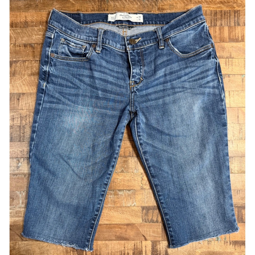 Abercrombie & Fitch Perfect Stretch Denim Bermuda Shorts Blue 6S W28 Cutoffs